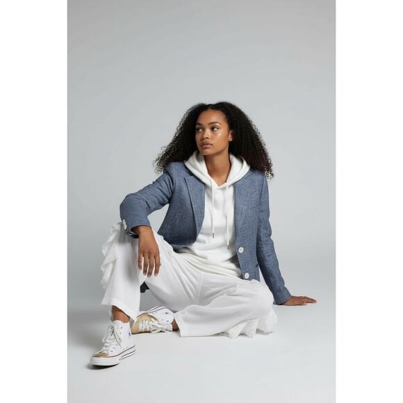 Lorena Antoniazzi Linen Blend Blazer Jacket Blue Chambray Italy Sz:46 (US 10–12) - Picture 2 of 8